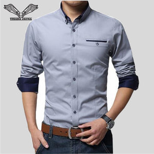 VISADA JAUNA 2017 New Men Shirts Business Long Sleeve Turn-down Collar 100% Cotton Male Shirt Slim Fit Popular Designs N837