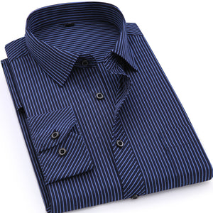 Plus Large Size 8XL 7XL 6XL 5XL 4XL Mens Business Casual Long Sleeved Shirt Classic Striped Male Social Dress Shirts