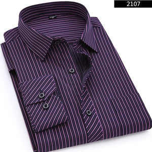 Plus Large Size 8XL 7XL 6XL 5XL 4XL Mens Business Casual Long Sleeved Shirt Classic Striped Male Social Dress Shirts