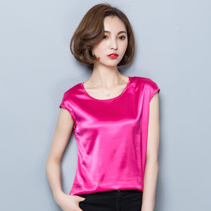 BIBOYAMALL Women Blouses 2017 Casual OL Silk Blouse Loose Sleeveless Work Wear Blusas Feminina Tops Shirts Plus Size Pink Red