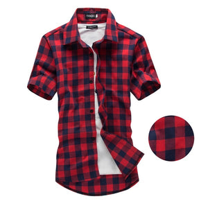 Red And Black Plaid Shirt Men Shirts 2018 New Summer Fashion Chemise Homme Mens Checkered Shirts Short Sleeve Shirt Men Blouse