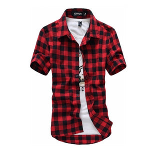 Red And Black Plaid Shirt Men Shirts 2018 New Summer Fashion Chemise Homme Mens Checkered Shirts Short Sleeve Shirt Men Blouse