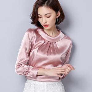 BIBOYAMALL Women Blouses Spring Casual Silk Blouse Loose Long Sleeve OL Work Wear Blusas Feminina Tops Shirts Plus Size XXXL