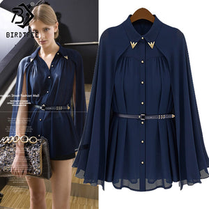 New Arrival Womens Chiffon Cloak Blouses Shirts Tops Ladies Fashion Elegant Navy Blue Beige Chiffon Cloak Sunscreen Tops T81651A