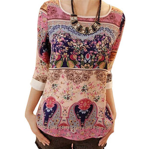 Women Chiffon Blouses 2018 Summer Print Blouse Shirt Ladies 3/4 Sleeve Casual O-Neck Tops Female Blouse Blusas Camisas Mujer XXL