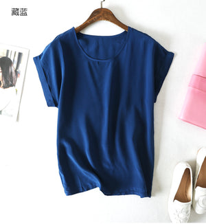 Summer new arrive high quality 100% silk office lady blouse short sleeved