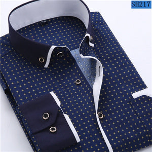 2018 Men Fashion Casual Long Sleeved Printed shirt Slim Fit Male Social Business Dress Shirt Brand Men Clothing Soft Comfortable