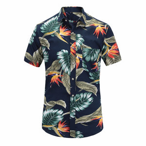 2018 New Summer Mens Short Sleeve Beach Hawaiian Shirts Cotton Casual Floral Shirts Regular Plus Size 3XL Mens clothing Fashion