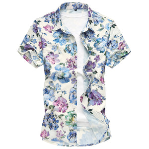 Plus 7XL 2018 New Floral Print Hawaiian Casual Shirt Brand Clothing Short Sleeve Men Shirt Fashion Camisa Social Slim Masculina