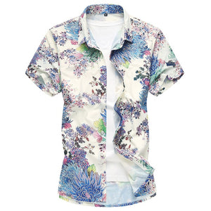 Plus 7XL 2018 New Floral Print Hawaiian Casual Shirt Brand Clothing Short Sleeve Men Shirt Fashion Camisa Social Slim Masculina