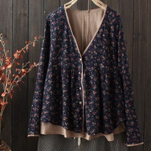 Spring Autumn Women Long Sleeve Blouse Vintage Floral Print Shirt Plus Size Boho Cardigan Lady Button-up Tops blusa feminina New