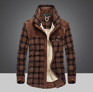 Afs Jeep Military Shirt Men Casual Shirts 100% Cotton Winter Wool Thick Warm Shirts Plaid Fleece Camisa masculina Chemise homme