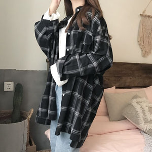 Women Plaid Shirts 2018 Spring Long Sleeve Blouses Shirt Office Lady Cotton Shirt Casual Loose Tops Plus Size Blusas 0.25KG