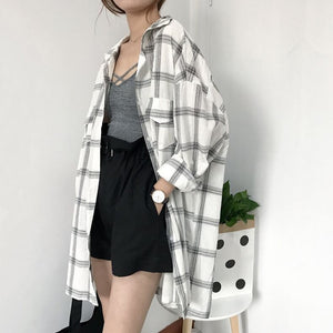 Women Plaid Shirts 2018 Spring Long Sleeve Blouses Shirt Office Lady Cotton Shirt Casual Loose Tops Plus Size Blusas 0.25KG