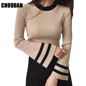 Flare Sleeve Sweaters And Pullovers Autumn Winter Knitted Sweater Women 2018 New Fashion Korean Style Female Fitness Basic Shirt