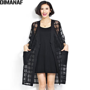 New Plus Size Chiffon Coat Summer Style Fashion Women's Clothing Big Size Black Plaid Print Loose Half Sleeve Lady Long Cardigan