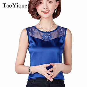 2018 New Style Women Tops Summer Blouse Shirts Female Sexy Lace Top Sleeveless Silk Black White Ladies Clothing Blusas Femininas