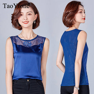 2018 New Style Women Tops Summer Blouse Shirts Female Sexy Lace Top Sleeveless Silk Black White Ladies Clothing Blusas Femininas