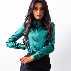 LDZHPS 2018 Spring New Silk Satin Shirt Button Lapel Long Sleeve Shirt Women's Office Work Elegant Women Top Quality Shirts Wild