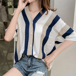 BIBOYAMALL Blouses Women Summer Women Tops Short Sleeve Casual Chiffon Blouse Female Work Wear Office Shirts Plus size XXXL