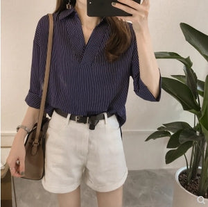 New 2018 Spring Summer Casual Striped Women Blouses Shirts Sexy Fashion Loose V-Neck Shirt Female Tops Clothing Blusas 0643 40