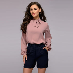 Women Casual Bow Bandage Blouse Ladies O Neck Long Sleeve Tops And Blouse 2018 New Fashion Elegant Office Lady Work Shirts