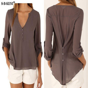 Fashion Women Blouse & shirt Plus Size S-4XL kimon Female long sleeve chiffon blouse Chic Elegant Lady Loose Tops chiffon shirt