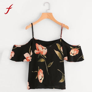 Feitong Summer blusa feminina Women Blouses Sexy Cold Shoulder Floral Print Short Blouse Crop Tops blusas mujer de moda 2018 New