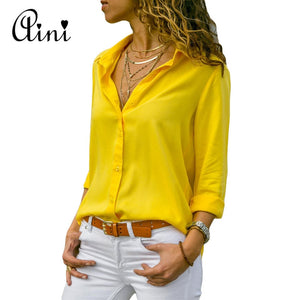 Plus Size Women Tops and Blouses 2018 Autumn Elegant Long Sleeve Solid V-neck OL Chiffon Blouse Female Work Wear Shirts Blouse