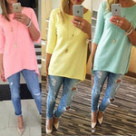 2018 BOHO Women Candy Color Loose Office Blouse Long Shirt Ladies 3/4 Sleeve Top Mini Shirts Casual O-Neck Tops Drop Shipping