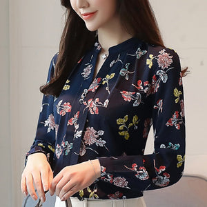 2018 Womens Tops And Blouses Autumn Fashion V-Neck Chiffon Blouses Slim Women Chiffon Blouse Office Work Wear Shirts Women Tops