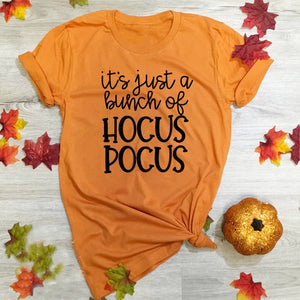 It's Just A Bunch of Hocus Pocus T-Shirt Women Halloween Tshirt Short Sleeve Cotton Fall Shirt Women Amuk Harry Style Tee Shirts