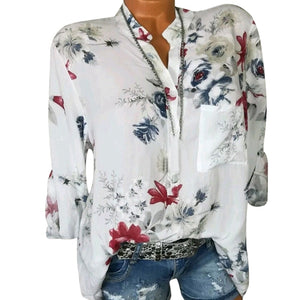 Laamei 2018 Autumn Fashion Chiffon V-neck Women Blouse Long Sleeve Shirts Floral Plus Size Top Casual Sexy Office Lady Blusas