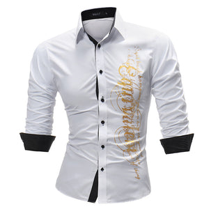 Brand 2018 Fashion Male Shirt Long-Sleeves Tops Letter Print Mens Dress Shirts Slim Men Shirt Plus Size XXXL