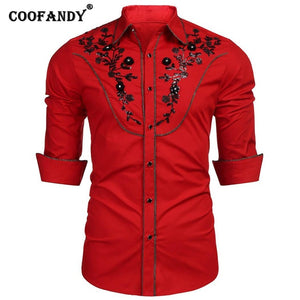 Embroidery Fashion Formal Casual Floral Sequin Men Western Shirt