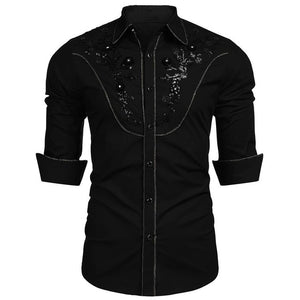 Embroidery Shirt Western Sequin Men Fashion Floral Formal Casual